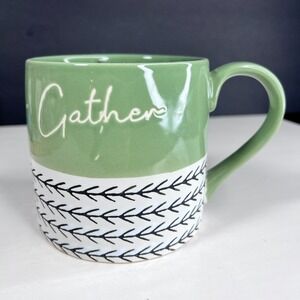 Way To Celebrate Gather Large Green Ceramic Coffee Mug Microwave Safe Fall